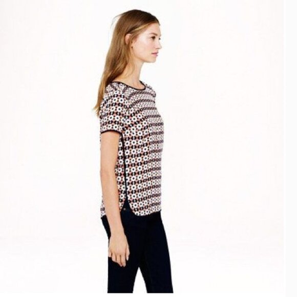 NWT J.Crew Tipped Silk Tee in Diamond Tile Print Size 4 - Picture 2 of 8